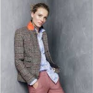 J.Crew Schoolboy Blazer size  4 houndstooth plaid tweed school boy orange collar